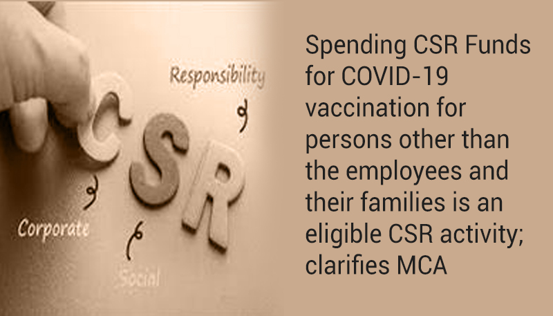 Spending CSR Funds for COVID-19 vaccination for persons other than the employees and their families is an eligible CSR activity; clarifies MCA