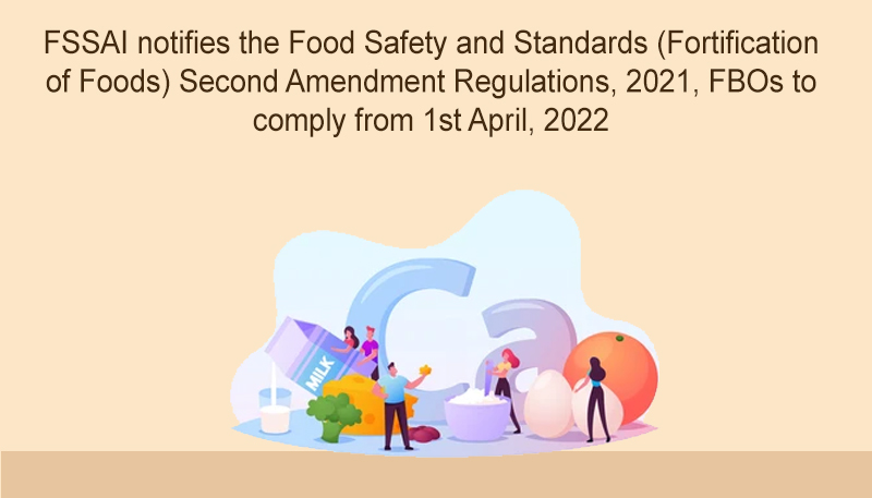 FSSAI notifies the Food Safety and Standards (Fortification of Foods) Second Amendment Regulations, 2021, FBOs to comply from 1st April, 2022