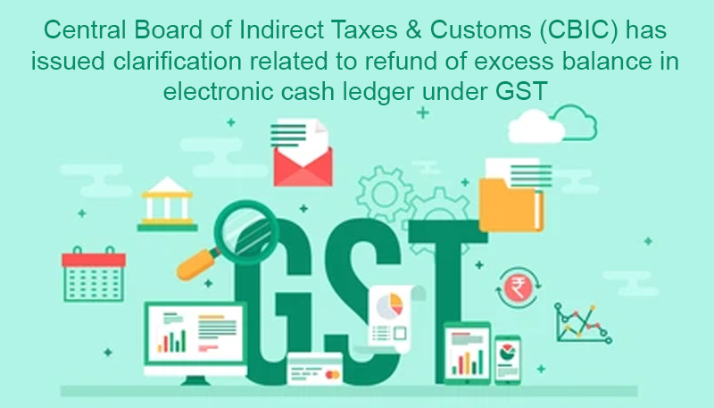Central Board of Indirect Taxes & Customs (CBIC) has issued clarification related to refund of excess balance in electronic cash ledger under GST