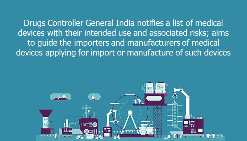 Drugs Controller General India notifies a list of medical devices with their intended use and associated risks; aims to guide the importers and manufacturers of medical devices applying for import or manufacture of such devices