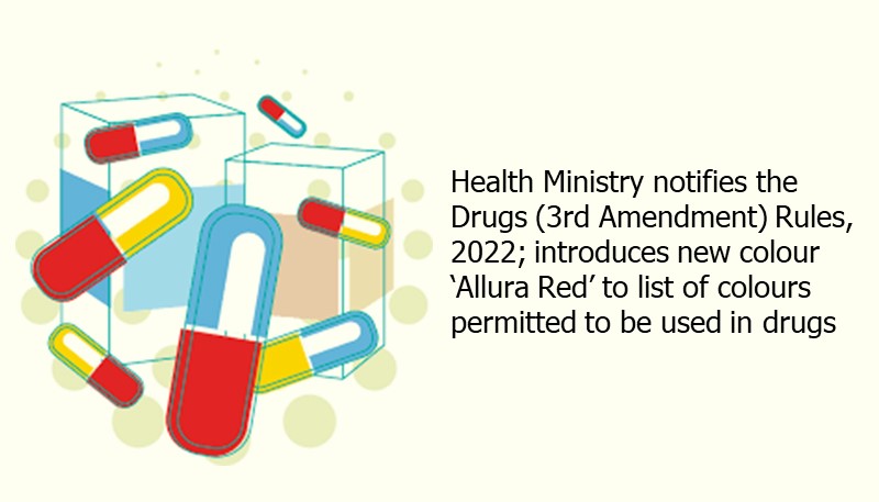 Health Ministry notifies the Drugs (3rd Amendment) Rules, 2022; introduces new colour ‘Allura Red’ to list of colours permitted to be used in drugs