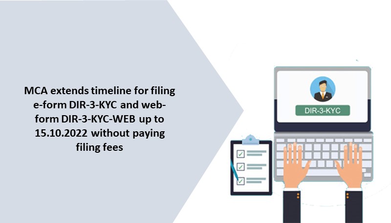 MCA extends timeline for filing e-form DIR-3-KYC and web-form DIR-3-KYC-WEB up to 15.10.2022 without paying filing fees