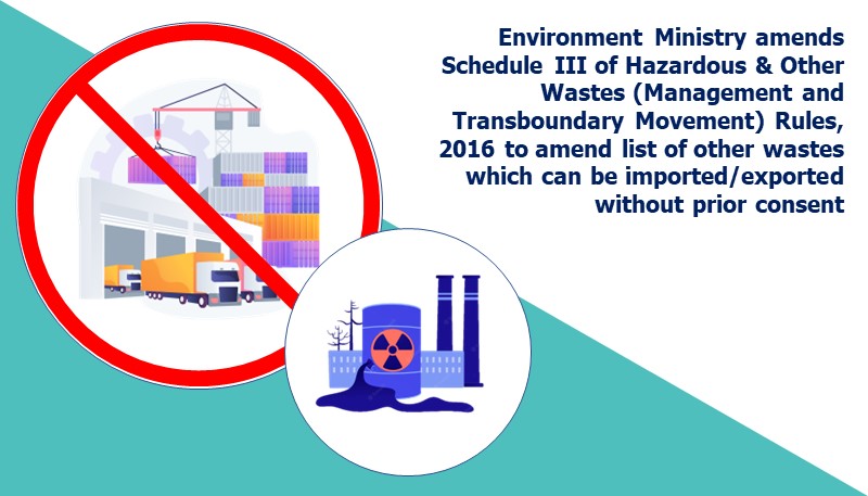 Environment Ministry amends Schedule III of Hazardous & Other Wastes (Management and Transboundary Movement) Rules, 2016 to amend list of other wastes which can be imported/exported without prior consent