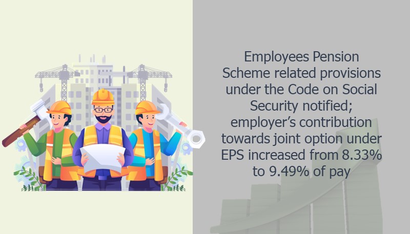 Employees Pension Scheme related provisions under the Code on Social Security notified; employer’s contribution towards joint option under EPS increased from 8.33% to 9.49% of pay