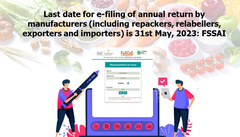 Last date for e-filing of annual return by manufacturers (including repackers, relabellers, exporters and importers) is 31st May, 2023: FSSAI