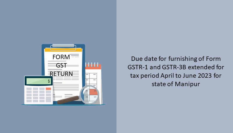 Due date for furnishing of Form GSTR-1 and GSTR-3B extended for tax period April to June 2023 for state of Manipur