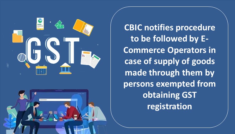 CBIC notifies procedure to be followed by E-Commerce Operators in case of supply of goods made through them by persons exempted from obtaining GST registration