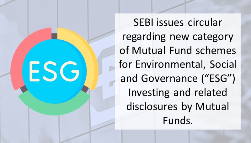 SEBI issues circular regarding new category of Mutual Fund schemes for Environmental, Social and Governance (“ESG”) Investing and related disclosures by Mutual Funds