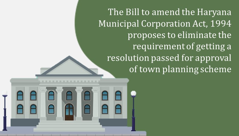 The Bill to amend the Haryana Municipal Corporation Act, 1994 proposes to eliminate the requirement of getting a resolution passed for approval of town planning scheme