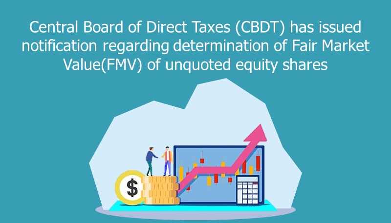Central Board of Direct Taxes (CBDT) has issued notification regarding determination of Fair Market Value(FMV) of unquoted equity shares