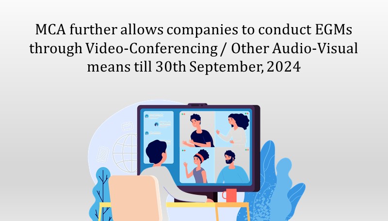 MCA further allows companies to conduct EGMs through Video-Conferencing / Other Audio-Visual means till 30th September, 2024