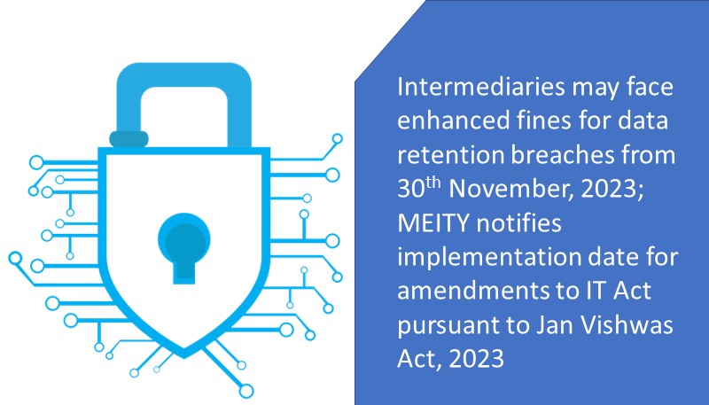 Intermediaries may face enhanced fines for data retention breaches from 30.11.2023: MEITY notifies implementation date for amendments to IT Act pursuant to Jan Vishwas Act, 2023