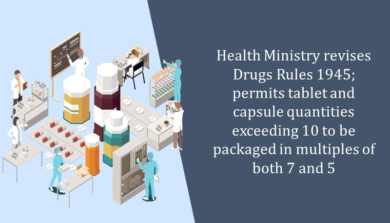 Health Ministry revises Drugs Rules 1945; permits tablet and capsule quantities exceeding 10 to be packaged in multiples of both 7 and 5