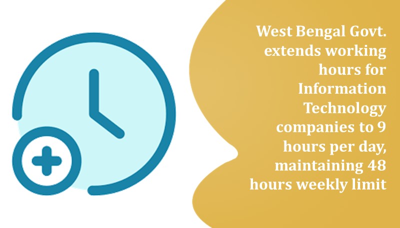 West Bengal Govt. extends working hours for Information Technology companies to 9 hours per day, maintaining 48 hours weekly limit