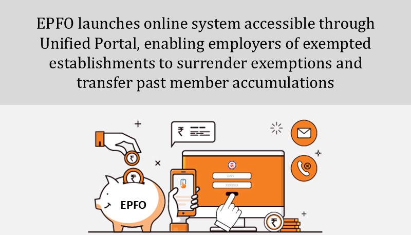 EPFO launches online system accessible through Unified Portal, enabling employers of exempted establishments to surrender exemptions and transfer past member accumulations