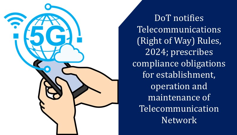 DoT notifies Telecommunications (Right of Way) Rules, 2024; prescribes compliance obligations for establishment, operation and maintenance of Telecommunication Network