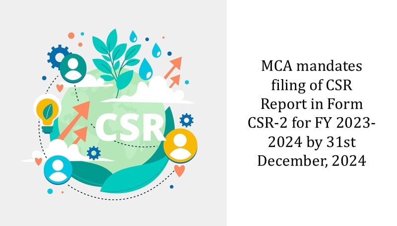 MCA mandates filing of CSR Report in Form CSR-2 for FY 2023-2024 by 31st December, 2024