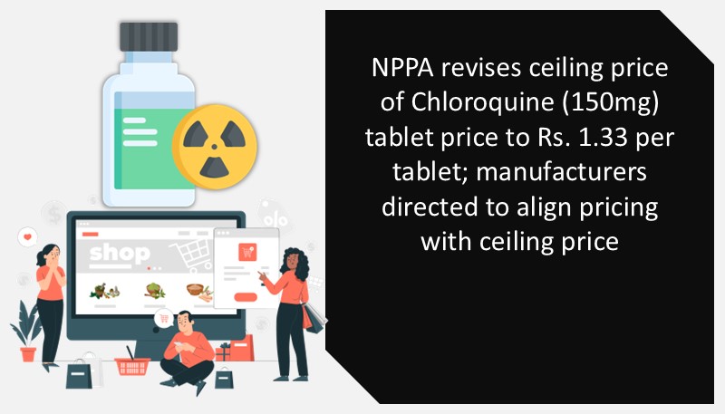 NPPA revises ceiling price of Chloroquine (150mg) tablet price to Rs. 1.33 per tablet; manufacturers directed to align pricing with ceiling price