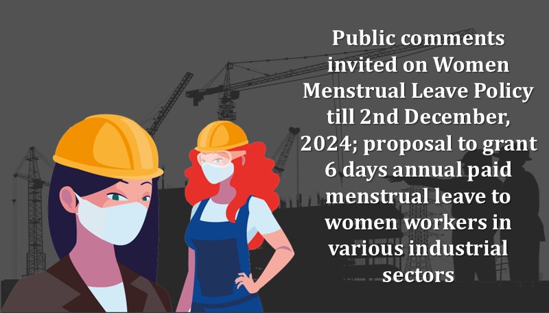 Public comments invited on Women Menstrual Leave Policy till 2nd December, 2024; proposal to grant 6 days annual paid menstrual leave to women workers in various industrial sectors