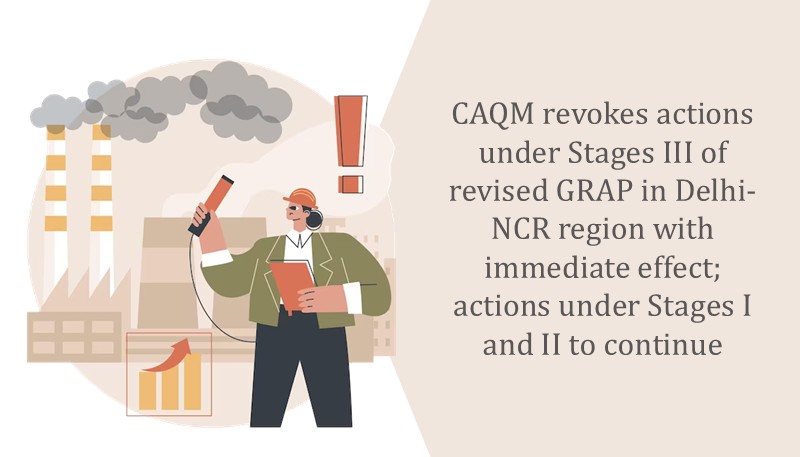 CAQM revokes actions under Stages III of revised GRAP in Delhi-NCR region with immediate effect; actions under Stages I and II to continue