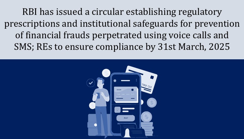 RBI has issued a circular establishing regulatory prescriptions and institutional safeguards for prevention of financial frauds perpetrated using voice calls and SMS; REs to ensure compliance by 31st March, 2025