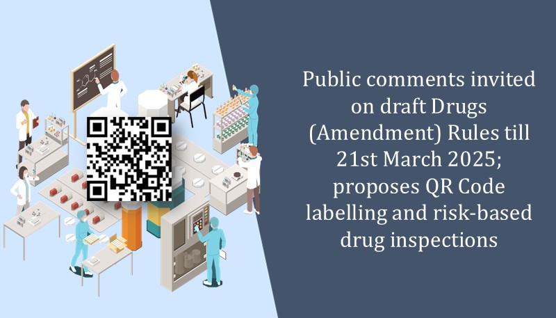 Public comments invited on draft Drugs (Amendment) Rules till 21st March 2025; proposes QR Code labelling and risk-based drug inspections