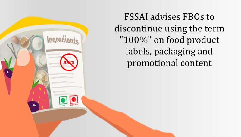 FSSAI advises FBOs to discontinue using the term “100%” on food product labels, packaging and promotional content