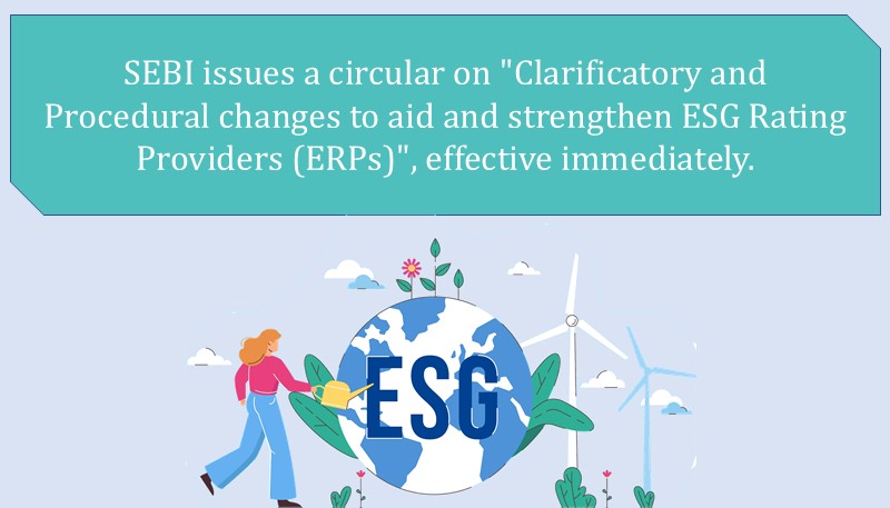 SEBI issues a circular on “Clarificatory and Procedural changes to aid and strengthen ESG Rating Providers (ERPs)”, effective immediately.