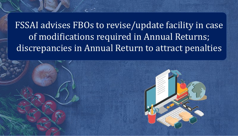 FSSAI advises FBOs to revise/update facility in case of modifications required in Annual Returns; discrepancies in Annual Return to attract penalties