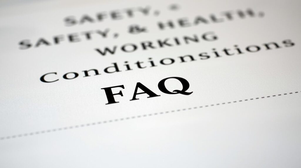 FAQ, the background is Safety, Health and Working Conditions
