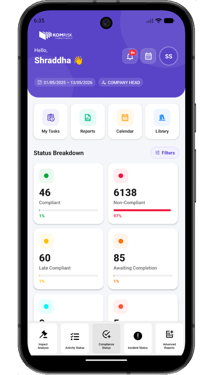 New Komrisk mobile app screen shot