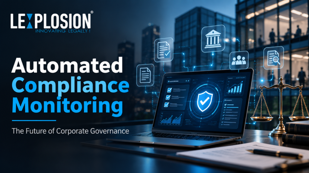Automated compliance monitoring dashboard illustrating regulatory oversight and corporate governance